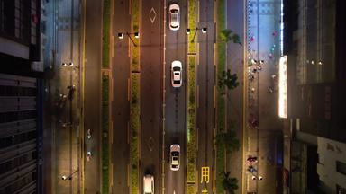 城市夜景交通车辆行驶航拍苏州人民大道